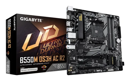 TARJETA MADRE GIGABYTE B550M DS3H AC R2 / SOCKET AM4 / 4X DDR4 / 1 X DP / 1 X HDMI / WIFI / BT 5.0 / MICRO ATX