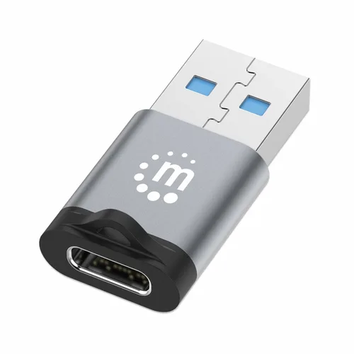 ADAPTADOR,MANHATTAN,356305, USB-C V3.2 GEN1, AM-CH, 5GBPS 3A, ALUMINIO GRIS ESPACIAL/NEGRO