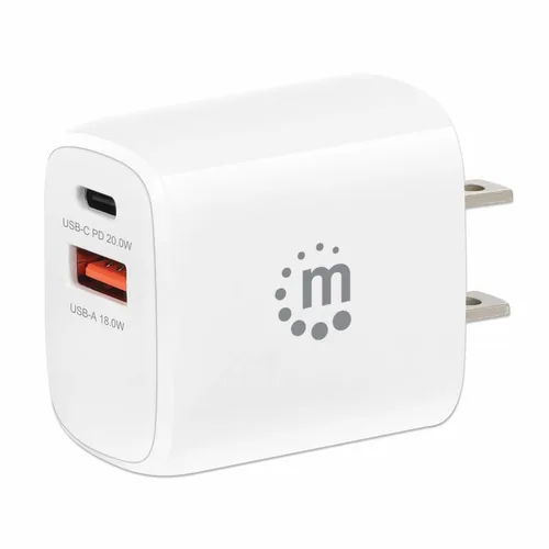 CARGADOR PARED,MANHATTAN,406291, 20W, USB-C PD 20W Y USB-A QC 18W