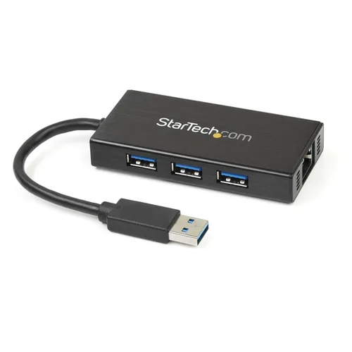HUB USB 3.0 DE ALUMINIO CON CABLE - CONCENTRADOR DE 3 PUERTOS USB CON ADAPTADOR DE RED ETHERNET GIGABIT EXTERNO - STARTECH.COM MOD. ST3300GU3B