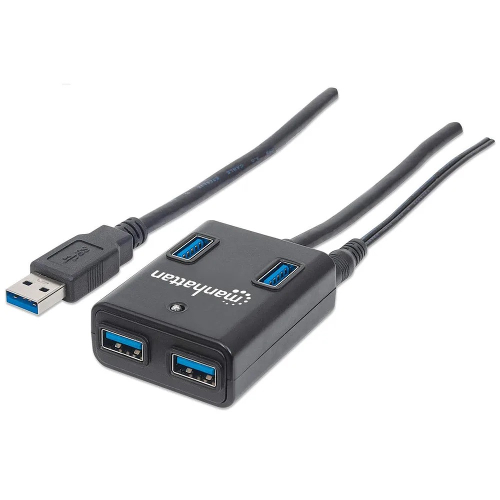 HUB USB,MANHATTAN,162302, V3.0 4 PTOS CON FUENTE, NEGRO