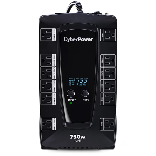 NO BREAK CYBERPOWER (AVRG750LCD) 760VA / 450 WATTS, INTERACTIVO, TORRE, PANTALLA LCD, 12 × NEMA 5-15R, 6 RESPALDO Y 6 SUPRESIÓN, 3 AÑOS INCLUYENDO BATERÍA.