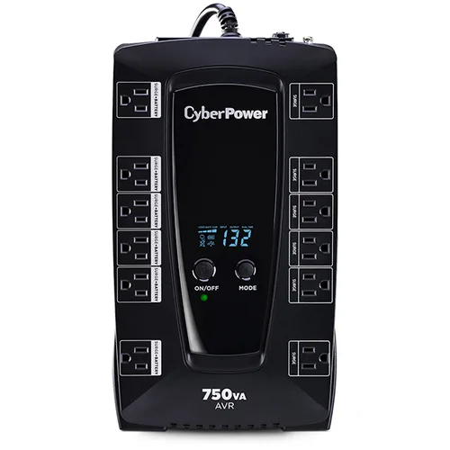 NO BREAK CYBERPOWER AVRG750LCD 760VA / 450 WATTS, INTERACTIVO, TORRE, PANTALLA LCD, 12 NEMA 5-15R, 6 RESPALDO Y 6 SUPRESIN, 3 AÑOS INCLUYENDO BATERA.
