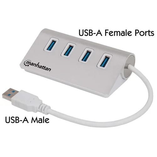 HUB USB,MANHATTAN,163767, V3.0 4 PTOS COLOR ALUMINIO