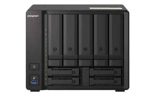 NAS QNAP TS-H973AX-8G/ 9 BAHIAS /5 DE 3,5 4 DE 2,5/NUCLEO CUADRUPLE 2.2GHZ/8GB DDR4 SODIMM HASTA 64GB/2 PTO 2,5 GBE/1 PTO 10 GBE /USB 3.2 X3/ HOTSWAP/ NO INCLUYE DISCOS/ AMD