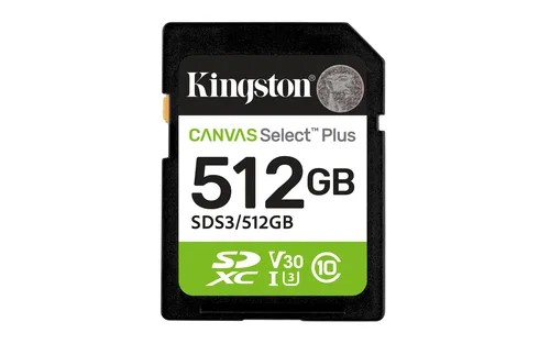 MEMORIA FLASH SD KINGSTON SDXC CANVAS SELECT 512GB 150MB/S C10 UHS-I U3 V30 (SDS3/512GB)