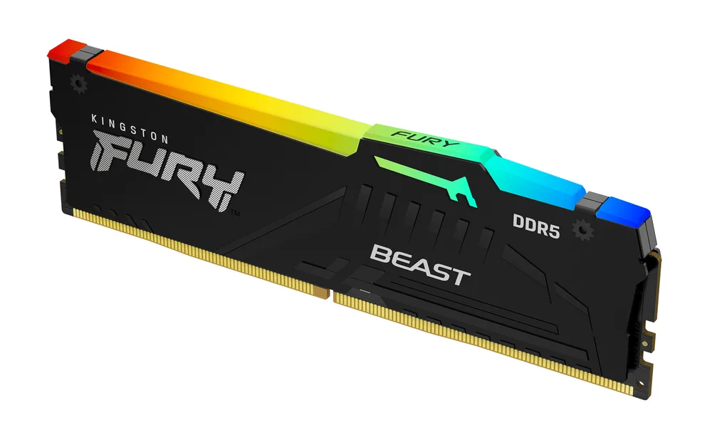 MEMORIA RAM KINGSTON DIMM DDR5 16GB 5200MT/S FURY BEAST BLACK XMP RGB CL40 288PIN 1.25V C/DISIPADOR DE CALOR P/PC/GAMER/ALTO RENDIMIENTO KF552C40BBA-16