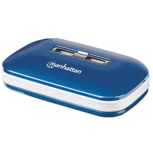 HUB USB,MANHATTAN,161039, V2.0  7 PTOS AZUL CON FUENTE
