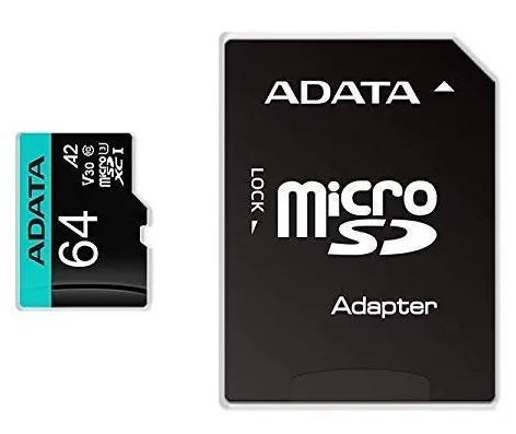 MEMORIA ADATA MICRO SDXC/SDHC 64GB UHS-I 100MB/80MB CLASE 10 V30 A2 C/ADAPTADOR AUSDX64GUI3V30SA2-RA1