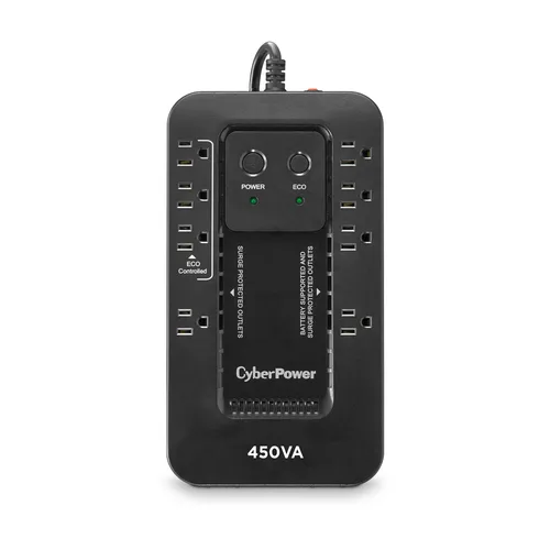 NO BREAK CYBERPOWER EC450G 450VA / 260W, STANDBY, GABINETE COMPACTO, 8 NEMA 5-15R 1 SUPRESIN SOLAMENTE, 3 SUPRESIN CON MODO ECO, 4 SUPRESIN CON BATERA DE RESPALDO, GARANTA 3 AÑOS.