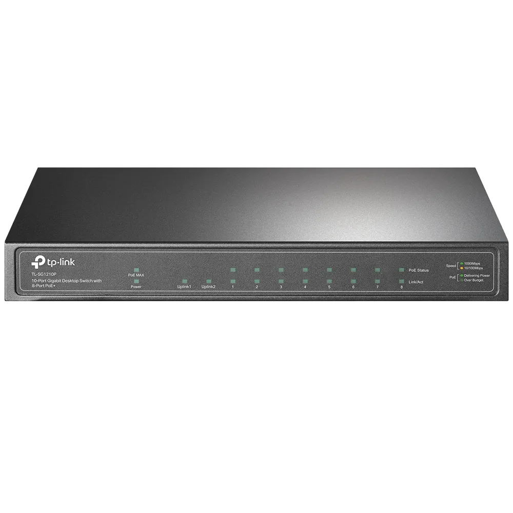 SWITCH | TP-LINK | TL-SG1210P | 8 PUERTOS | RJ45 GIGABIT 10/100/1000 MBPS POE CON 1 PUERTO RJ45 GIGABIT Y 1 RANURA SFP GIGABIT NO ADMINISTRABLE PARA ESCRITORIO