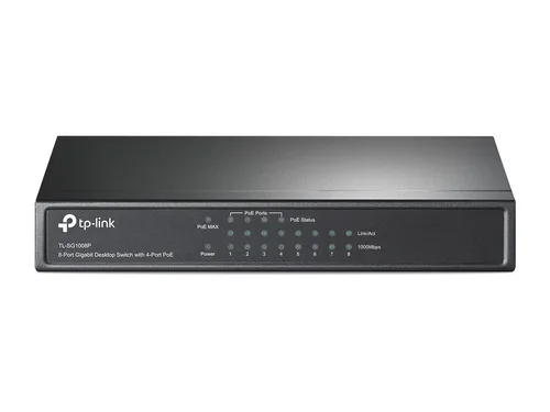 SWITCH | TP-LINK | TL-SG1008P | 8 PUERTOS RJ45 GIGABIT 10/100/1000 NO ADMINISTRABLE CON 4 PUERTOS POE IEEE 802.3AF HASTA 15.4W C/U PARA ESCRITORIO
