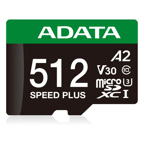 MEMORIA ADATA MICRO SDXC SPEED PLUS 512GB , U3/CL10/ V30/ A2 / 180MB/160 MB COMPATIBLE CON PORTAIL, PC , TABLETA, CAMARA DE ACCION, PANORAMICA, DRONES, CON ADAPTADOR UD512GUI3V30A2SP-RA