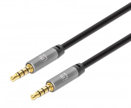 CABLE AUDIO,MANHATTAN,355995, ESTEREO 3.5MM M-M 2.0M NEGRO/ALUMINIO PLATEADO