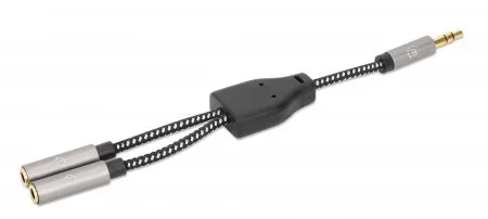 ADAPTADOR,MANHATTAN,356114, AUDIO 3.5MM 1 M A 2 H, 15CM, CONECTA DOS AUDIFONOS A UN JACK DE 3.5MM, ALUMINIO, NEGRO / P