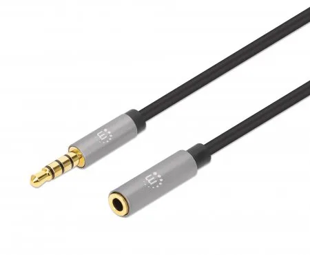 CABLE AUDIO ESTEREO, MANHATTAN, 356039, 3.5MM EXTEN. M-H 2.0M NEGRO/ALUMINIO PLATEADO