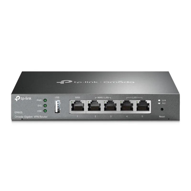 ROUTER VPN TP-LINK ER605 GIGABIT OMADA BALANCEADOR DE CARGA GIGABIT 4 PUERTOS WAN 1 PUERTO WAN GIGABIT Y 3 PUERTOS WAN / LAN 25,000 SESIONES CONCURRENTES, 20 TNELES VPN IPSEC