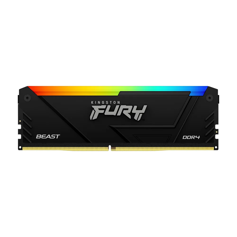 MEMORIA RAM KINGSTON DIMM DDR4 8GB 3200MT/S FURY BEAST BLACK XMP RGB CL16 288PIN 1.35V C/DISIPADOR DE CALOR P/PC/GAMER/ALTO RENDIMIENTO KF432C16BB2A/8
