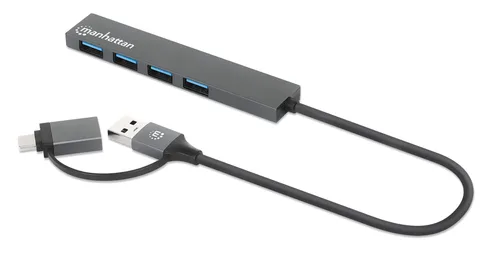 HUB/MANHATTAN/181006/ HUB DE 4 PUERTOS USB-A 3.2 GEN 1 CON CONECTOR ADAPTABLE DE USB-A A USB-C