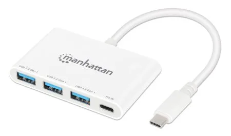 HUB USB-C,MANHATTAN,168434, 3 PTOS A + 1 PTO C PD, 5GBPS, BLANCO