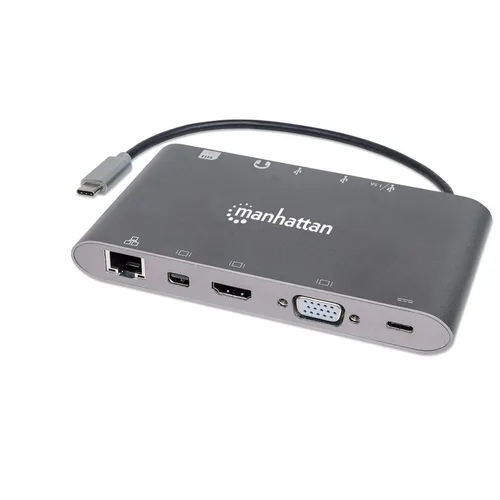 DOCKING USB,MANHATTAN,152808,-C 11 PTOS, HDMI/MINI DP/VGA, USB-C PD/3XUSBV3.2,  RED/AUDIO/SD/MICRO SD