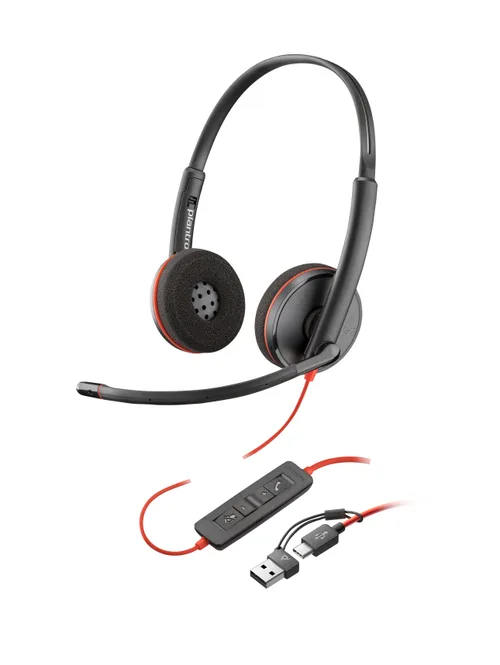DIADEMA HP POLY 8X228A6 BLACKWIRE C3220 | ALAMBRICA BINAURAL | USB-A USB-C | REDUCCION DE RUIDO CON MICROFONO | CONTROL EN EL CABLE | COLOR NEGRO CON NARANJA